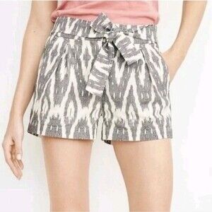 J. Crew Blue White Pattern Linen Cotton Blend Bow Tie Belt High Waist Shorts 00